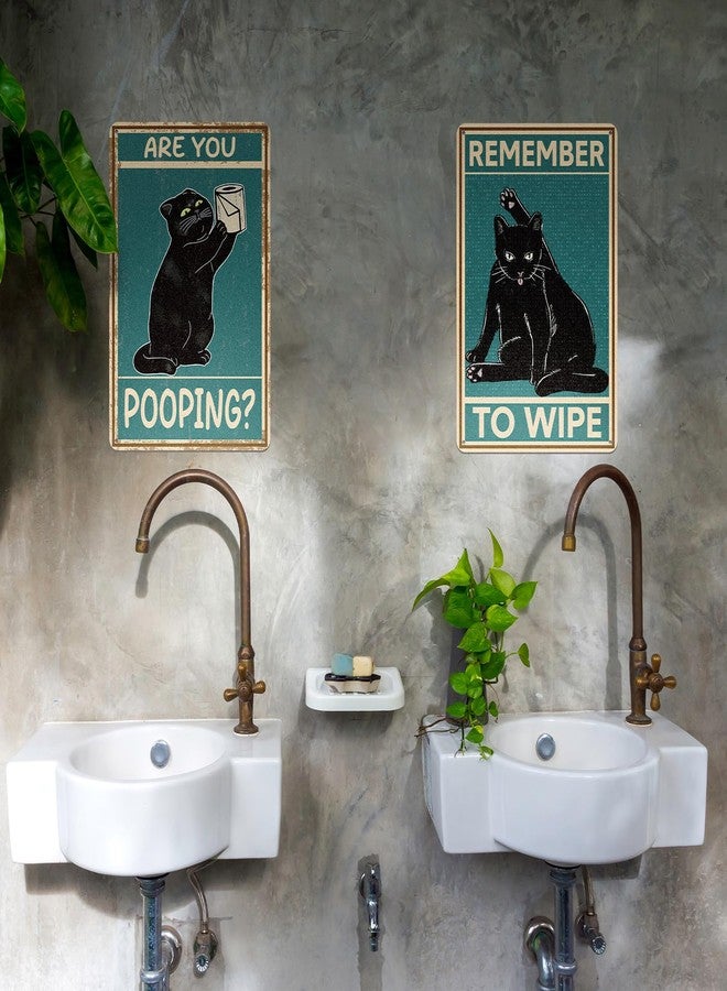 Otoolling 9 Pcs Retro Tin Sign Vintage Black Cat Bathroom Wall Decor Funny Are You Pooping Signs Cat Lovers Gift for Restroom Toilet Bathroom Apartment Home Bar 8 x 12 Inches - Image 4